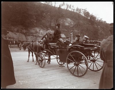 View of Military Men, including Rear Admiral Robley Dunglison Evans, and the Prince in a Carriage at West Point, 1905 by Byron Company